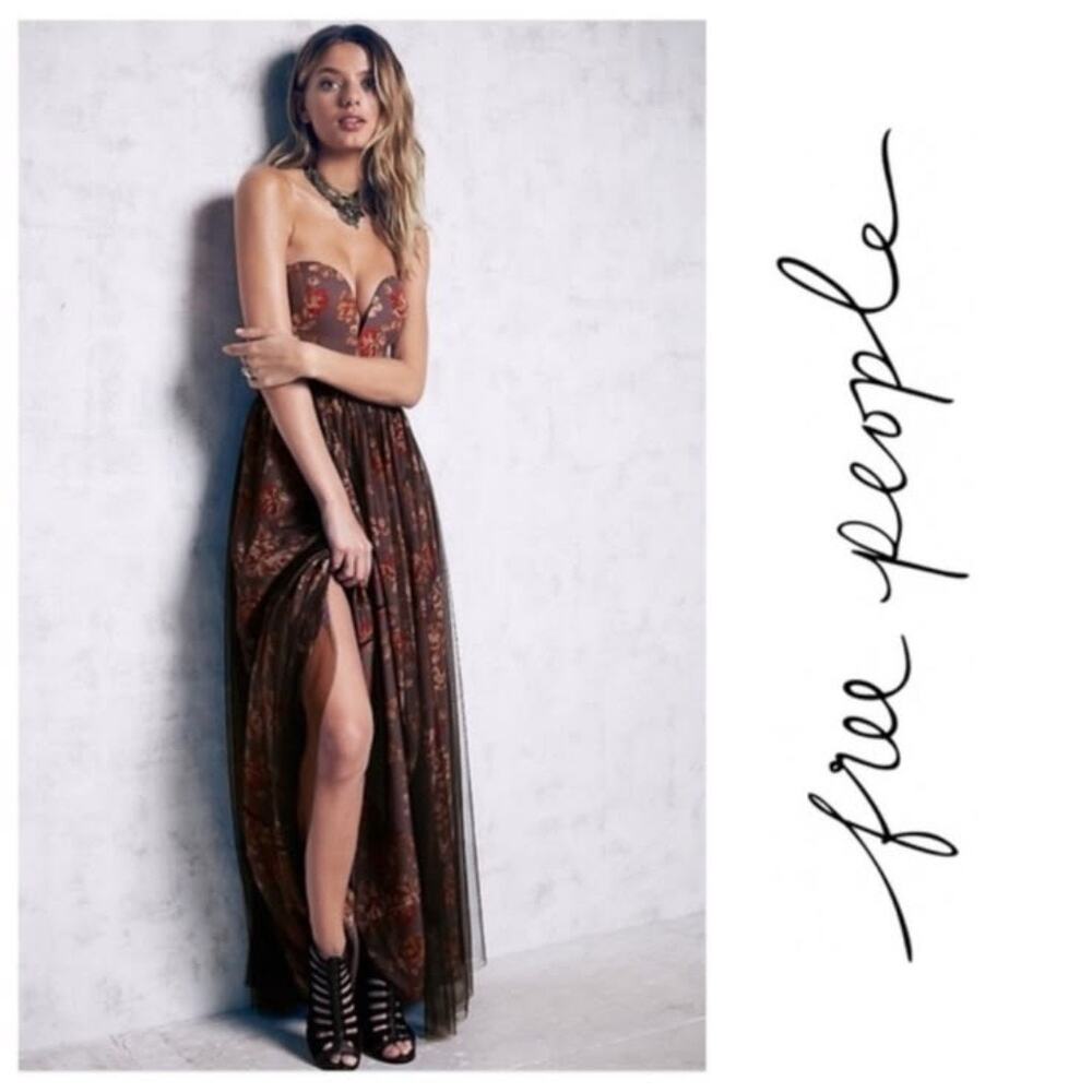 Free People Dare To Dream Maxi Dress Size 4 Strapless Floral Gown Whimsygoth